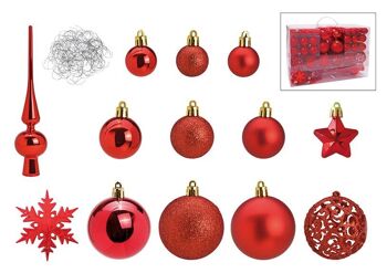Boules de Noël en plastique, lot de 111, rouge Ø3/4/6cm (L/H/P) 36x23x12cm
