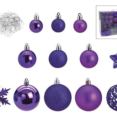 Bolas navideñas de plástico, juego de 111, violeta Ø3/4/6cm (an/al/pr) 36x23x12cm