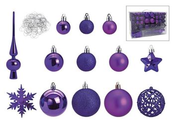 Boules de Noël en plastique, lot de 111, violet Ø3/4/6cm (L/H/P) 36x23x12cm
