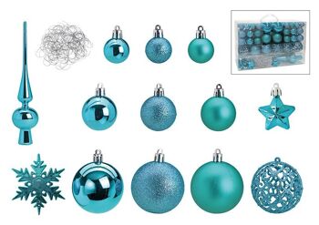 Boules de Noël en plastique, lot de 111, turquoise Ø3/4/6cm (L/H/P) 36x23x12cm