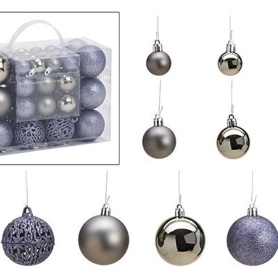 Palline di Natale in plastica, set da 50, grigie Ø3/4/6cm (L/A/P) 23x18x12cm