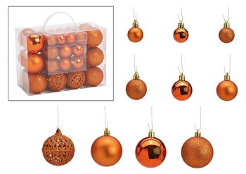 Boules de Noël en plastique, lot de 50, cuivre Ø3/4/6cm (L/H/P) 23x18x12cm