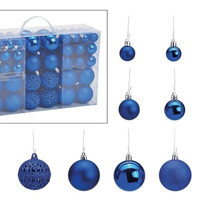 Bolas navideñas de plástico, juego de 100, azul Ø3/4/6cm (An/Al/Pr) 35x23x12cm