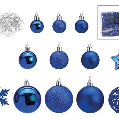 Weihnachtskugeln aus Kunststoff, 111er-Set, Blau Ø3/4/6cm (B/H/T) 36x23x12cm