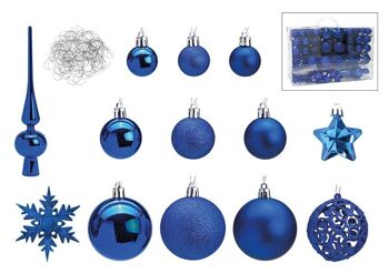 Boules de Noël en plastique, lot de 111, bleues Ø3/4/6cm (L/H/P) 36x23x12cm