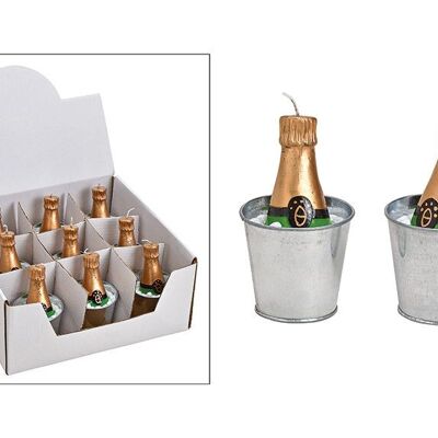 Candela bottiglia di champagne in un secchio di champagne in latta, oro (L / A / P) 5x10x5 cm