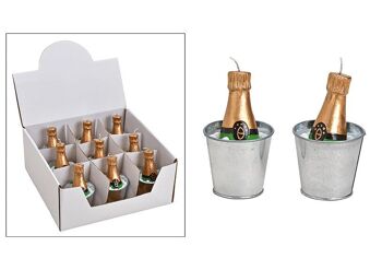 Bougie bouteille de champagne dans un seau à champagne en étain, or (L / H / P) 5x10x5cm