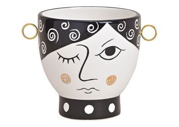 Vase visage en céramique noir, blanc (L / H / P) 17x12x13cm