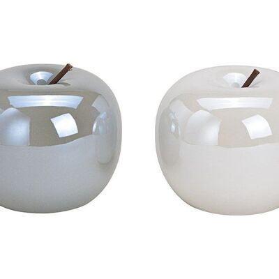 Apfel aus Keramik Weiß, grau 2-fach, (B/H/T) 13x13x13cm