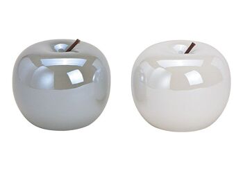 Pomme en céramique blanc, gris 2 fois, (L/H/P) 13x13x13cm