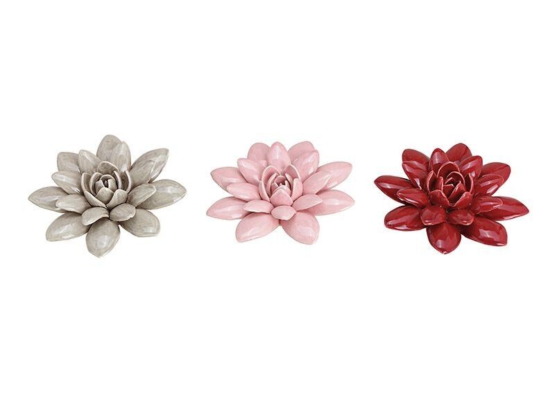 Flower made of ceramic, coloured, 3-fold, (W/H/D) 14x5x14cm