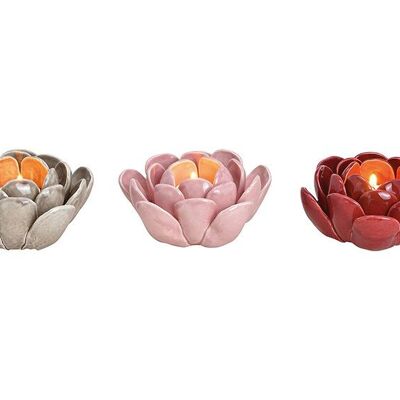 Portacandela fiore in ceramica colorata 3 volte, (L/A/P) 13x6x13cm