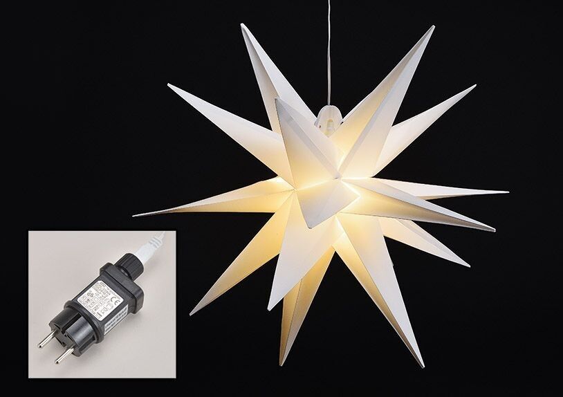 Stella LED, SMD, pieghevole, da esterno, LED SMD bianco caldo, con timer, IP44 in plastica bianca Ø60cm
