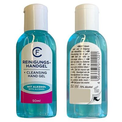 Gel igienico detergente per le mani, 50ml ca. Gradazione alcolica 70% certificata secondo le normative cosmetiche, data di scadenza fino al 2023, virucida contro virus, batteri e funghi