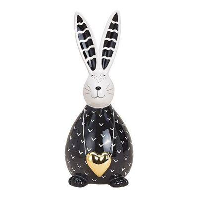 Coniglietto con ciondolo a cuore in ceramica nero, bianco (L/A/P) 13x33x15cm