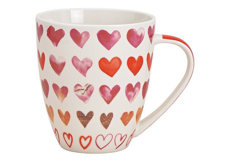 Jumbo Becher Herz Dekor aus Porzellan Weiß (B/H/T) 14x12x10cm 675ml