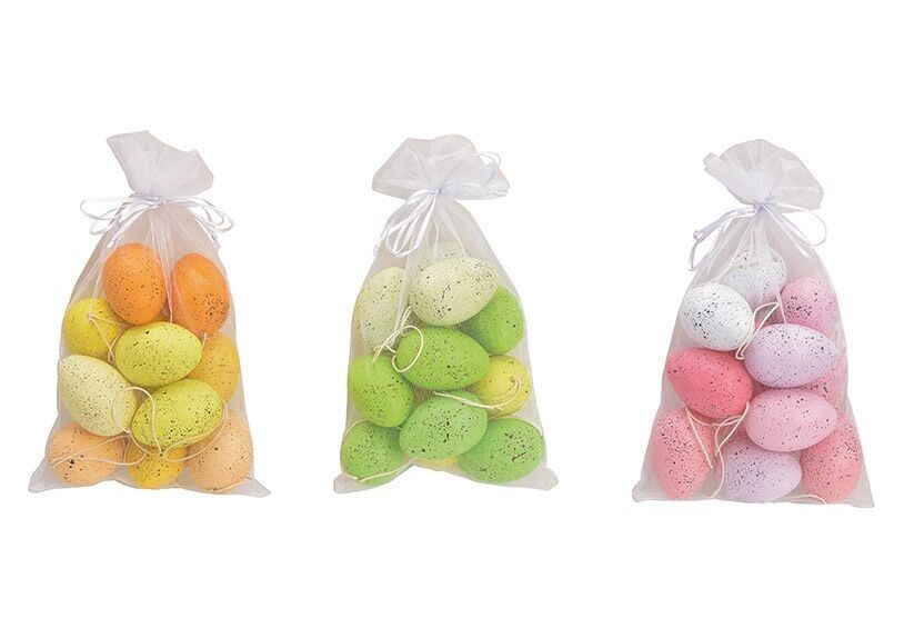 Juego para colgar huevos de Pascua 4x6x4cm de plástico de colores, colores unicolores, juego de 12 unidades, triple, (ancho/alto/fondo) 14x20x7cm