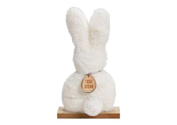 Peluche lapin sur socle en bois blanc (L / H / P) 14x25x5cm