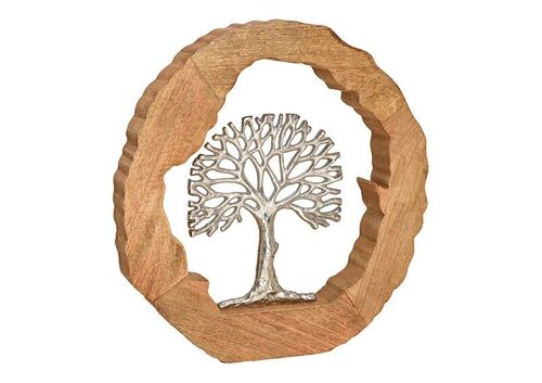 Aufsteller Baum aus Metall in Mangoholz Kreis Braun, silber (B/H/T) 37x38x5cm