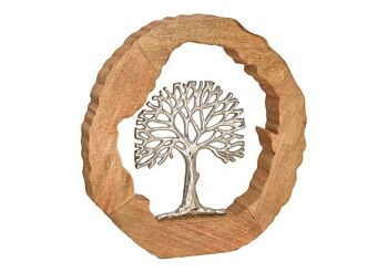 Arbre sur pied en métal en bois de manguier cercle marron, argent (L / H / P) 37x38x5cm