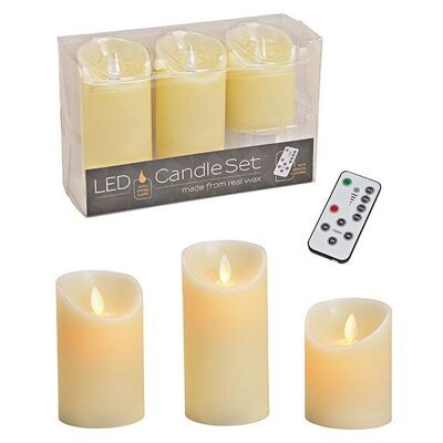 Set di 3 candele LED, luce tremolante, con telecomando, in cera, crema, (L/A/P) 7,5x15x7,5 cm, 7,5x12,5x7,5 cm, 7,5x10x7,5 cm