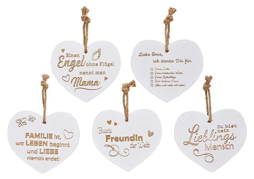 Cuore vintage famiglia, amici NUOVO in legno bianco 5 volte, (L / A / P) 18x16x1,5 cm