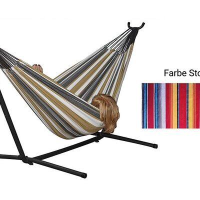 Juego completo de estructura de hamaca, superficie de descanso 190x80cm de metal, textil de colores, rayas finas (ancho/alto/prof.) 260x100x100cm
