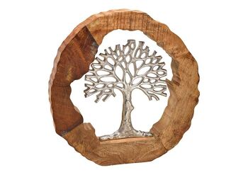 Arbre sur pied en métal en bois de manguier cercle brun, argent (L / H / P) 46x48x7cm
