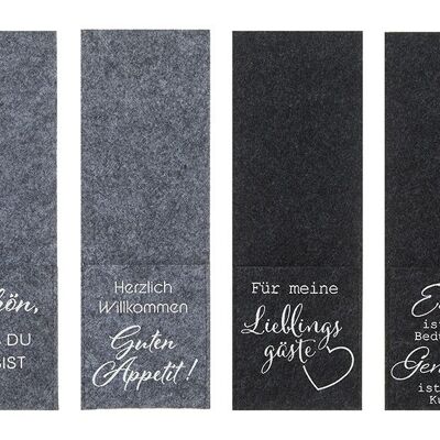 Cutlery bag sayings made of felt grey 4-fold, (W/H) 9x26cm