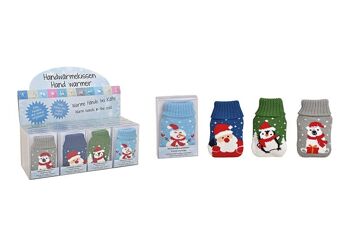 Chauffe-poche Père Noël, pingouins, ours, bonhomme de neige, housse tricotée en plastique, colorée, 4 plis, (L/H/P) 7x12x1cm
