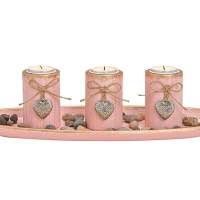 Portacandela con pietre decorative in legno Set rosa / rosa, (L / A / P) 39x12x15cm