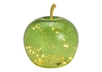 Pomme avec 20 LED avec minuterie en verre vert clair (L/H/P) 16x17x16cm