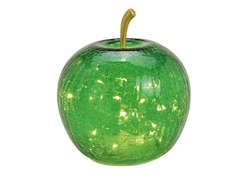 Pomme avec 20 LED avec minuterie en verre vert (L/H/P) 16x17x16cm