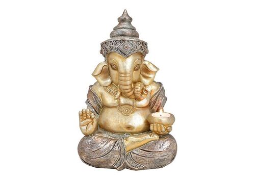 Ganesha mit Teelichthalter aus Poly Champagner (B/H/T) 20x31x15cm