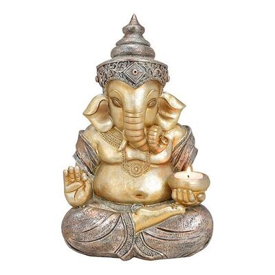 Ganesha con portacandela in poli champagne (L / A / P) 20x31x15cm