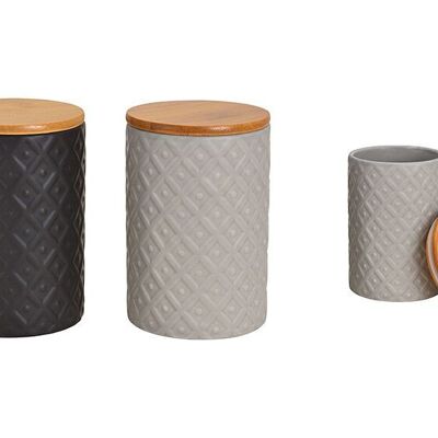 Vorratsdose Retro Dekor aus Porzellan mit Bambus Deckel Schwarz, grau 2-fach, (B/H/T) 10x14x10cm 800ml