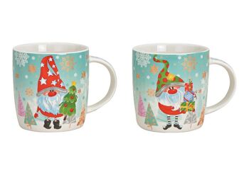 Mug décor de Noël, gnome en porcelaine turquoise 2 plis, (L/H/P) 12x9x8cm 340ml