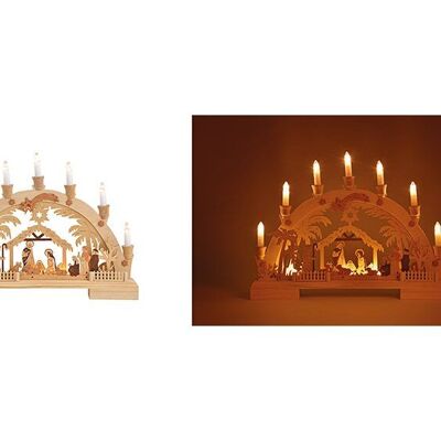 Presepe ad arco luminoso, 7 LED in legno (L/A/P) 45x33x6 cm