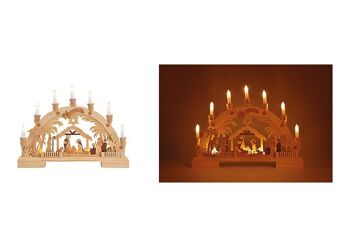 Crèche lumineuse en forme d'arche, 7 LED en bois (L/H/P) 45x33x6cm