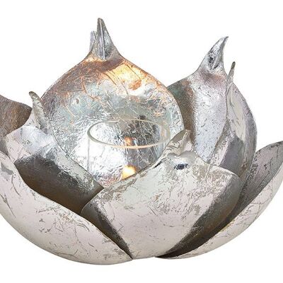 Farol Lotus de metal, cristal plateado (an/al/pr) 20x12x20cm