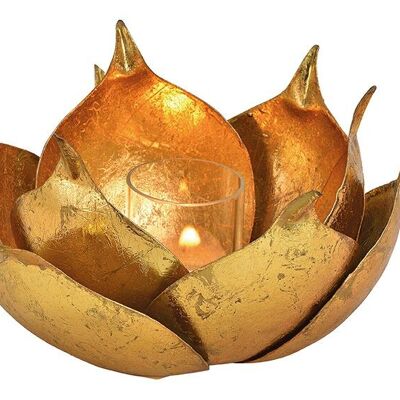 Farol Lotus de metal, cristal dorado (an./al./pr.) 20x12x20cm