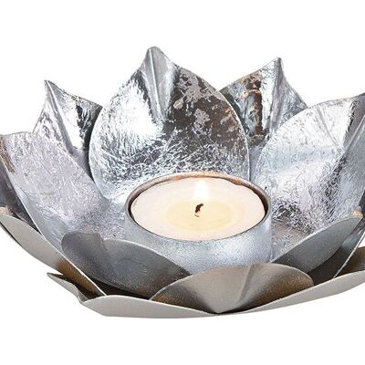 Teelichthalter Lotus aus Metall Silber (B/H/T) 13x4x13cm
