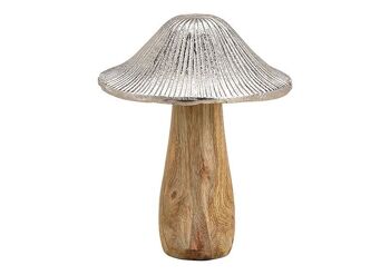 Champignon en métal, bois de manguier argent, marron (L/H/P) 12x16x12cm