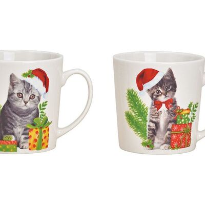 Tazza Jumbo Gatto di Natale in porcellana bianca 2 volte, (L/A/P) 13x10x10 cm 480 ml