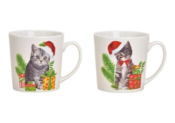 Mug géant Chat de Noël en porcelaine blanche 2 plis, (L/H/P) 13x10x10cm 480ml