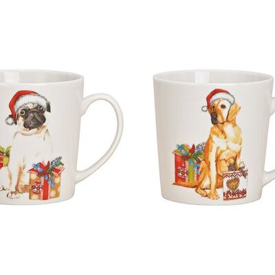 Taza gigante Perro navideño de porcelana blanca 2 veces, (An/Al/Pr) 13x10x10cm 480ml