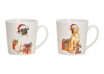 Tasse géante Chien de Noël en porcelaine blanche 2 plis, (L/H/P) 13x10x10cm 480ml