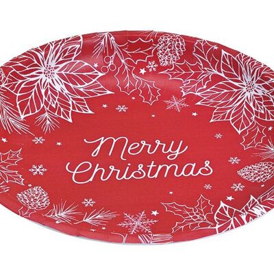 Deko Teller Merry Christmas aus Metall Rot (B/H/T) 25x3x25cm