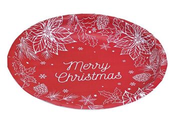 Assiette décorative Joyeux Noël en métal rouge (L/H/P) 25x3x25cm