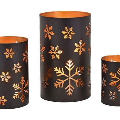 Set di lanterne, decorazione a fiocco di neve in metallo nero, set di 3, (L/A/P) 13x20x13 cm 10x15x10 cm 8x13x8 cm